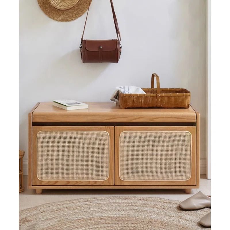 Medium Yellow Wood Shoe Storage Bench thumbnail 2