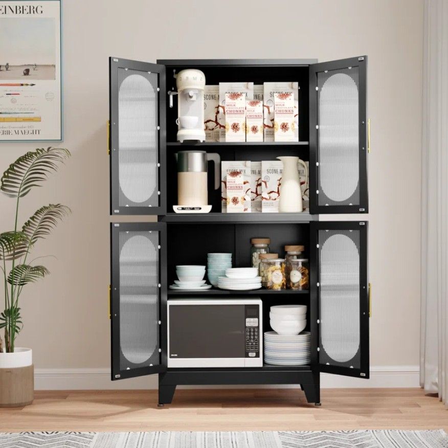 Ebern Designs Storage Wardrobes Cabinet with 4 Doors and Shelves thumbnail 3