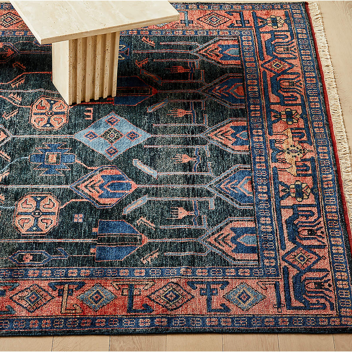 Eros Hand Knotted Red and Blue Area Rug 9'x12' thumbnail 2