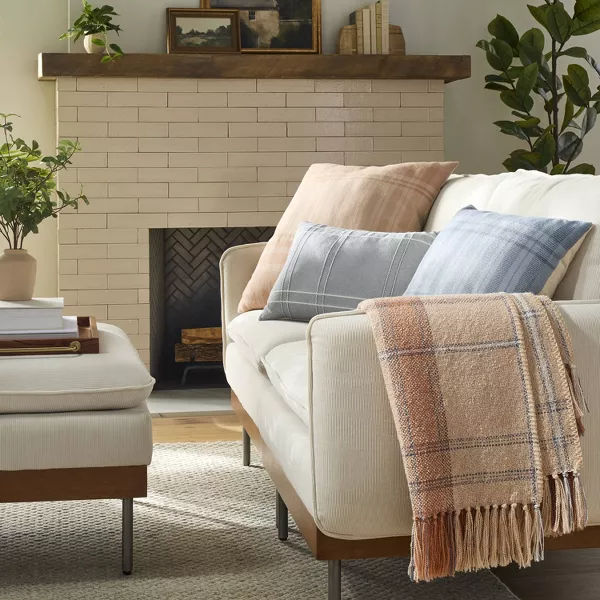 Tonal Plaid Square Throw Pillow 18"x18" thumbnail 2