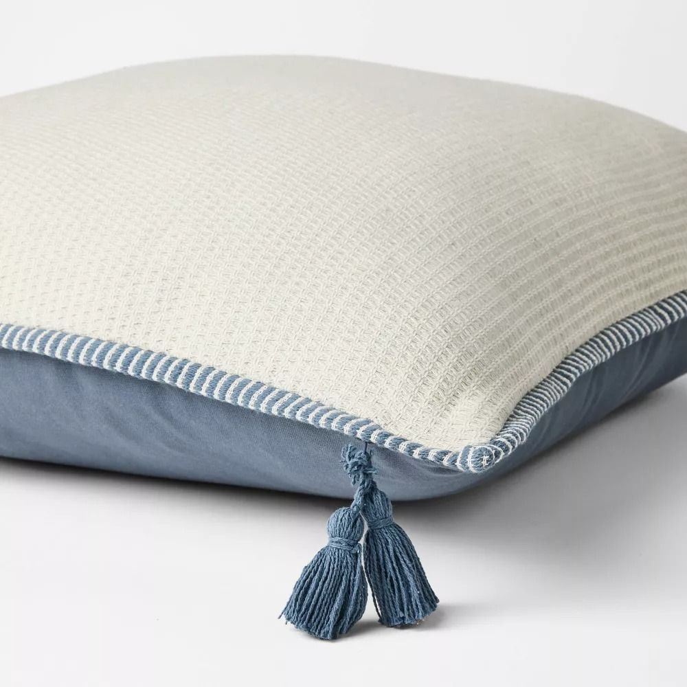 Oversized Square Cotton Linen Texture with Tassel Pillow 24x24 thumbnail 2