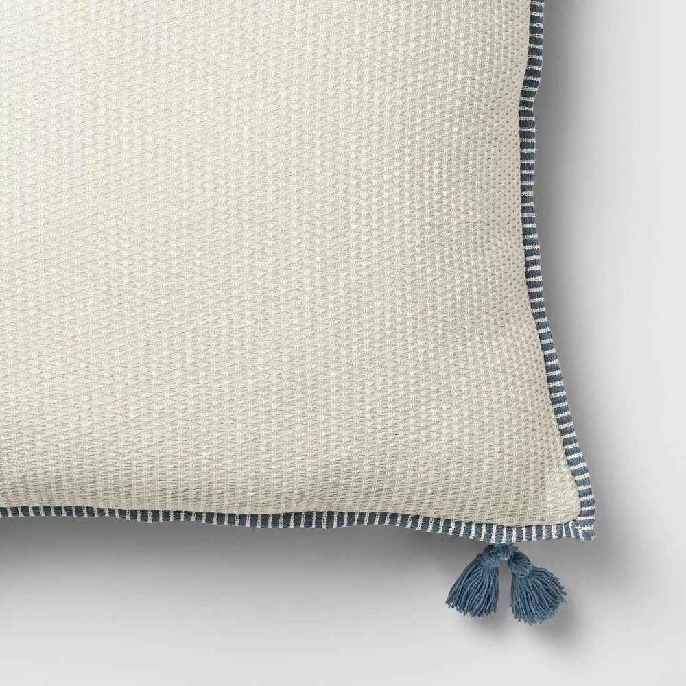 Oversized Square Cotton Linen Texture with Tassel Pillow 24x24 thumbnail 3