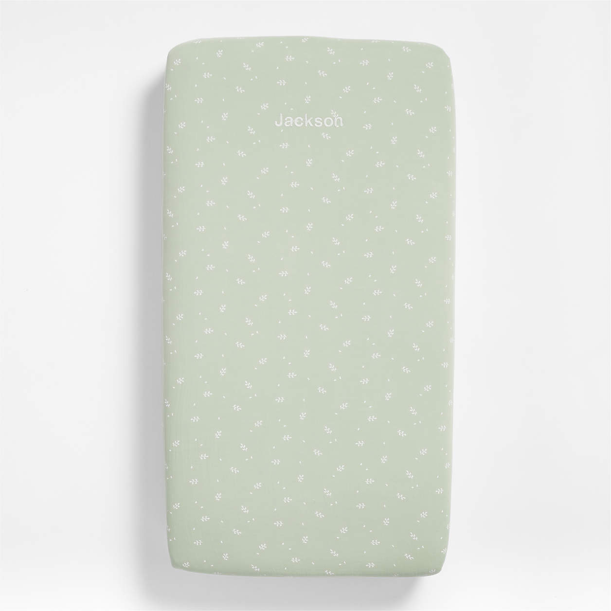 Supersoft Muted Teal Leaf Print Organic Cotton Gauze Baby Crib Fitted Sheet thumbnail 2