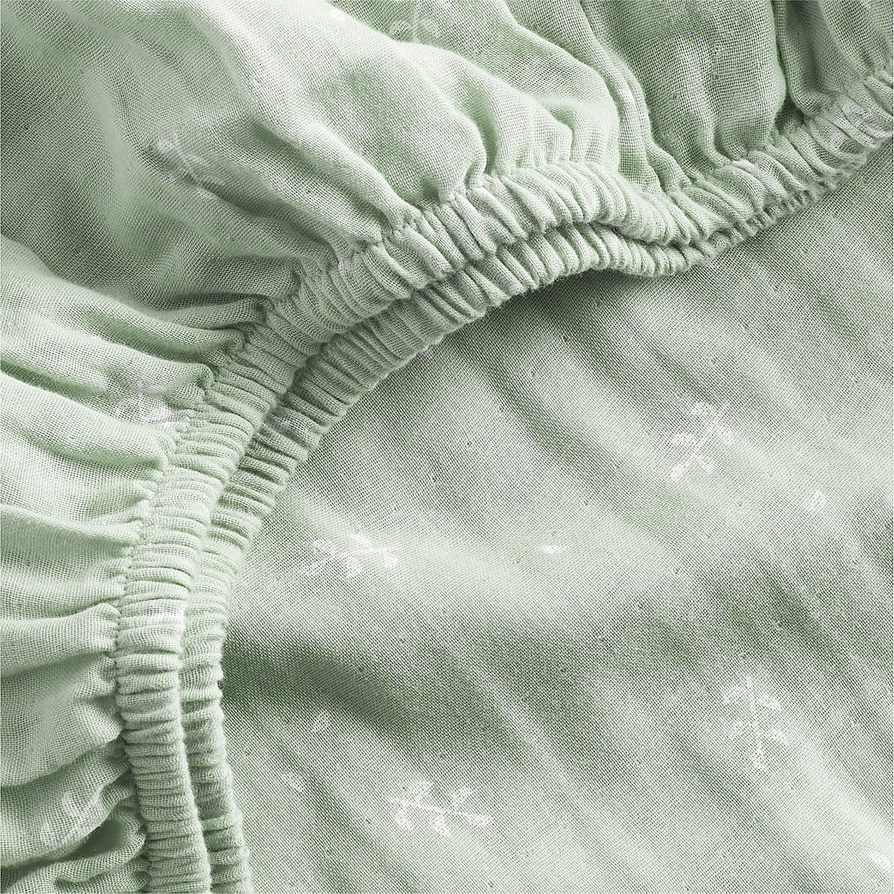 Supersoft Muted Teal Leaf Print Organic Cotton Gauze Baby Crib Fitted Sheet thumbnail 8