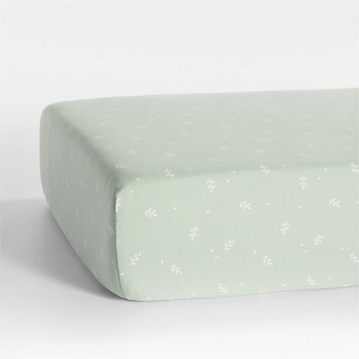 Supersoft Muted Teal Leaf Print Organic Cotton Gauze Baby Crib Fitted Sheet thumbnail 4