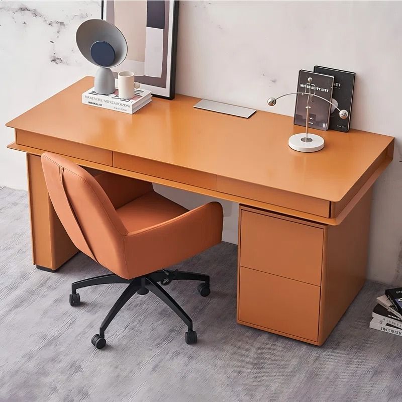 Modern Minimalist Rectangular Orange Desk thumbnail 2