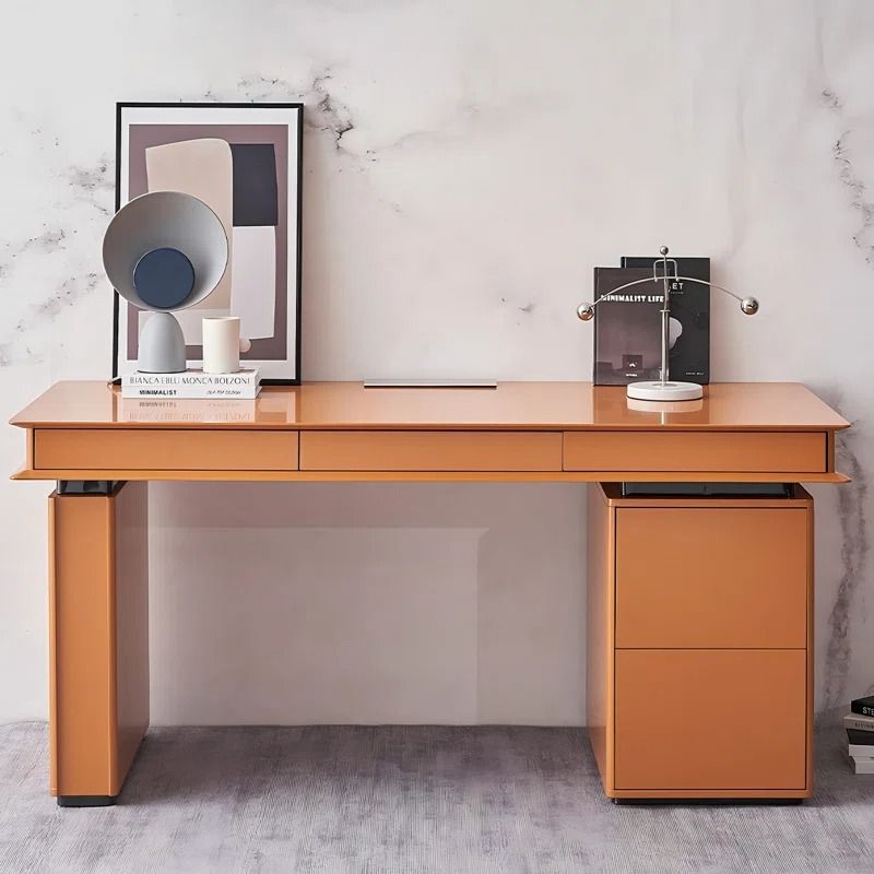 Modern Minimalist Rectangular Orange Desk thumbnail 3