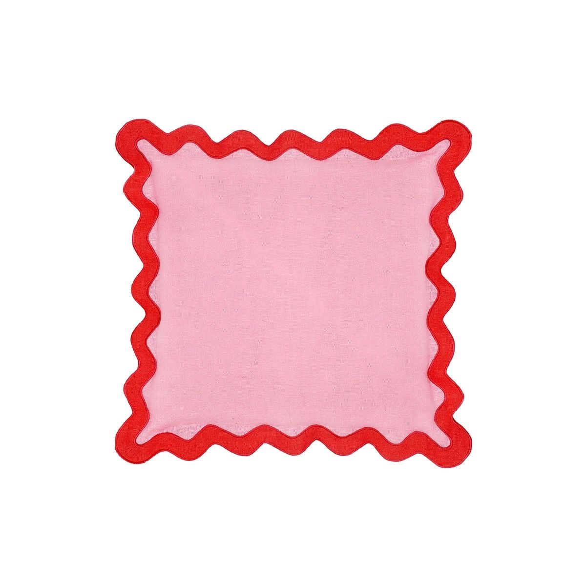 Squiggle Edge Linen Throw Pillow Rust and Pink