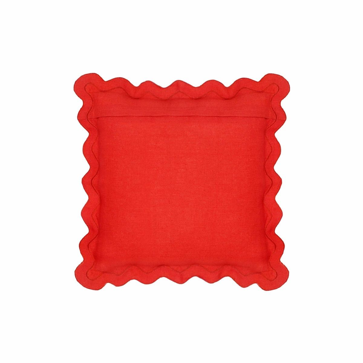 Squiggle Edge Linen Throw Pillow Rust and Pink thumbnail 3