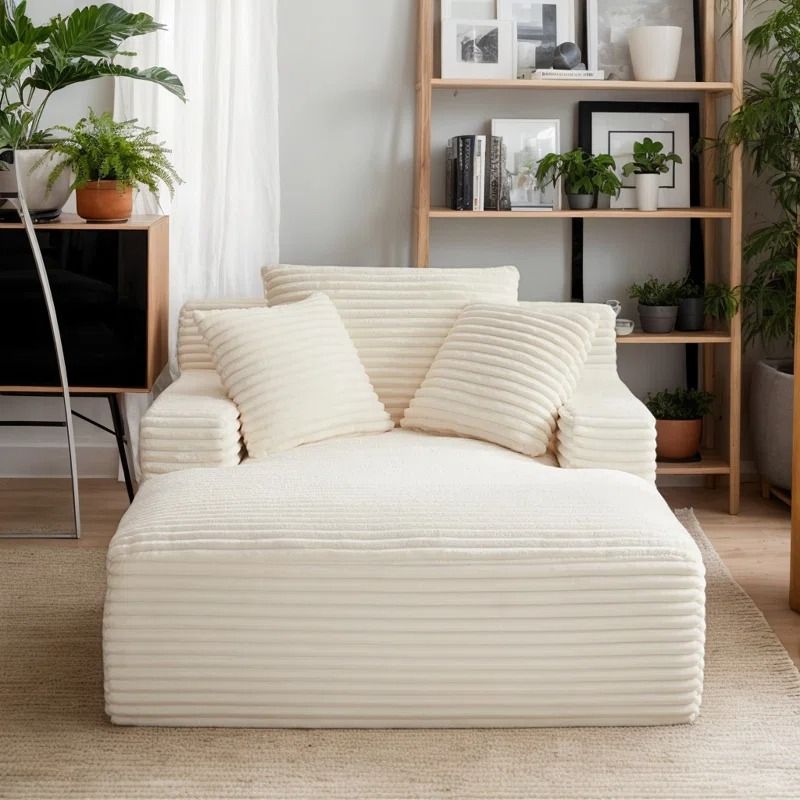 49 Inches Wide Corduroy Chaise Lounge Indoor thumbnail 2