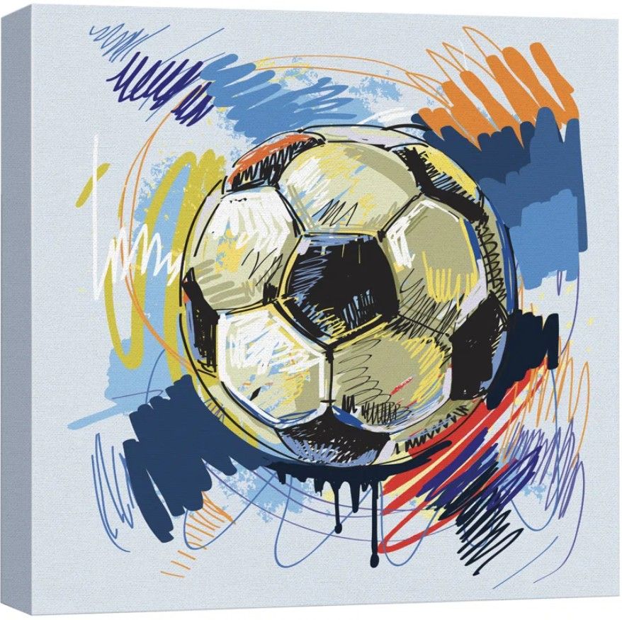 Multicolor Cartoon Soccer Sport Square Canvas Print Wall Art for Kid's Room thumbnail 2