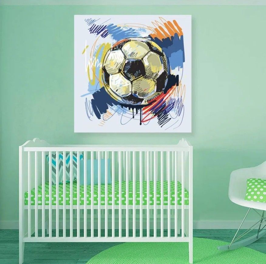 Multicolor Cartoon Soccer Sport Square Canvas Print Wall Art for Kid's Room thumbnail 3