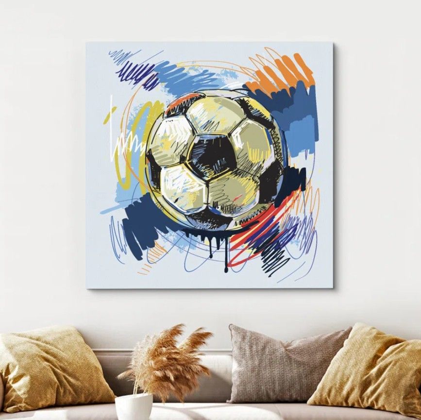 Multicolor Cartoon Soccer Sport Square Canvas Print Wall Art for Kid's Room thumbnail 4