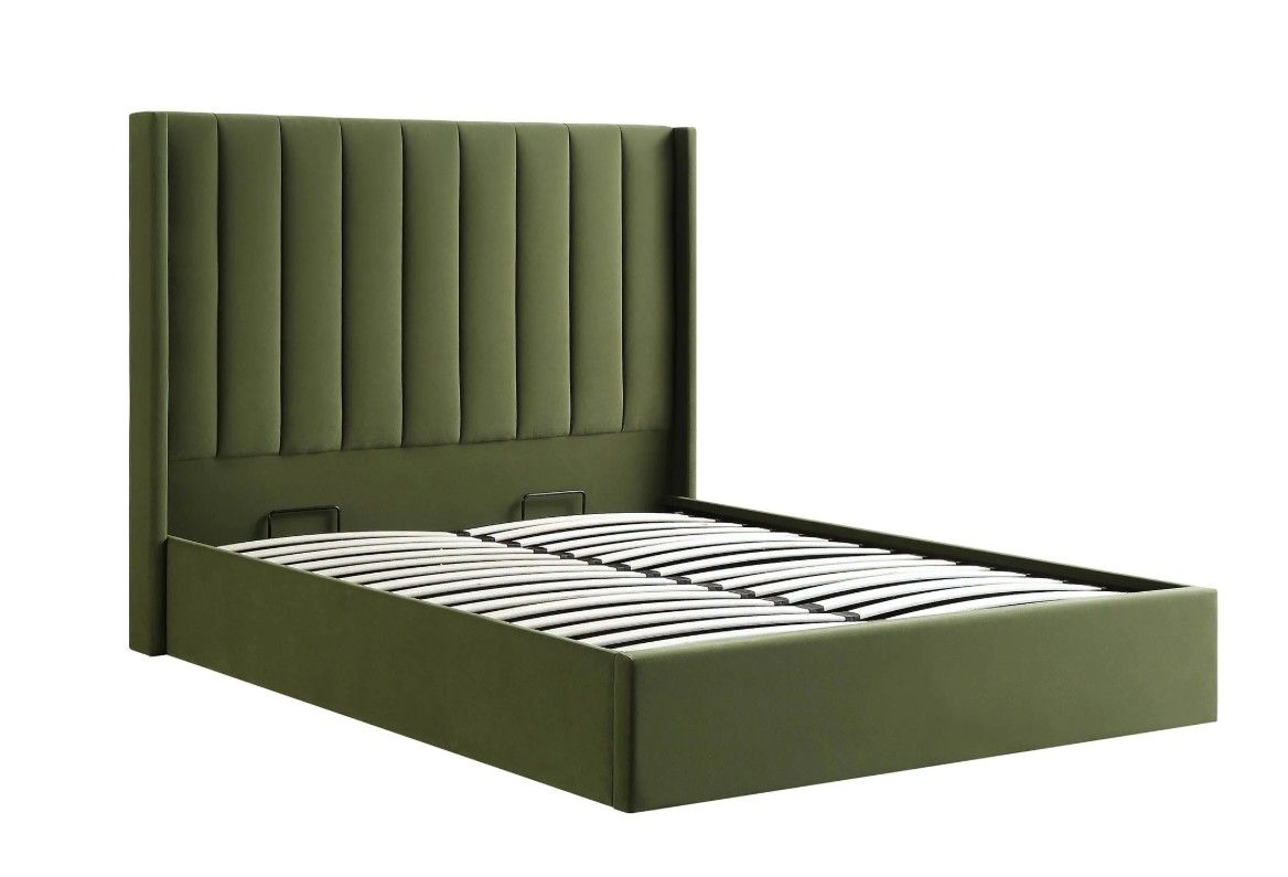 Wilton Moss Green Velvet Ottoman Storage Bed King thumbnail 3