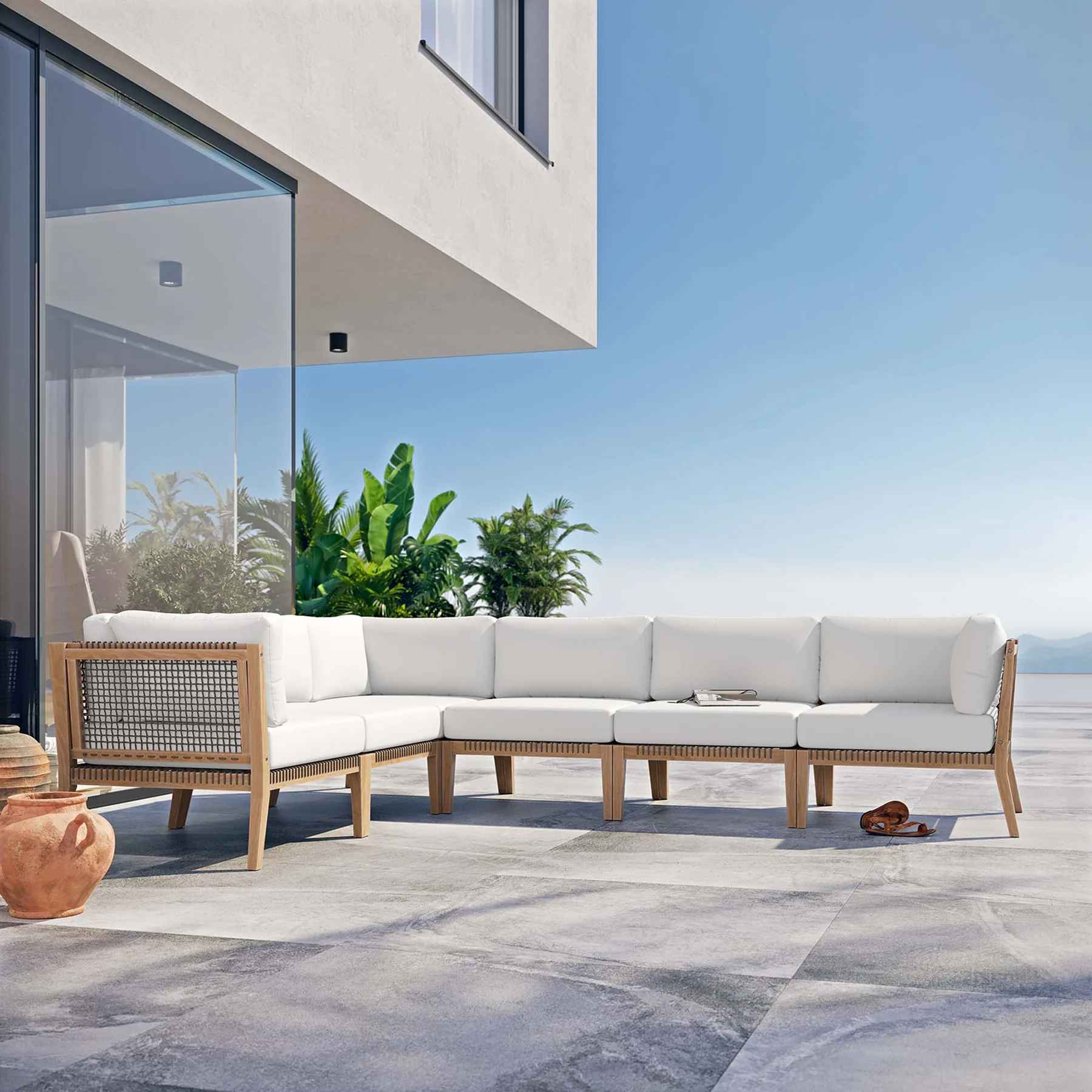 Cedar 6-Piece Outdoor Patio Teak Wood Sectional Sofa thumbnail 2