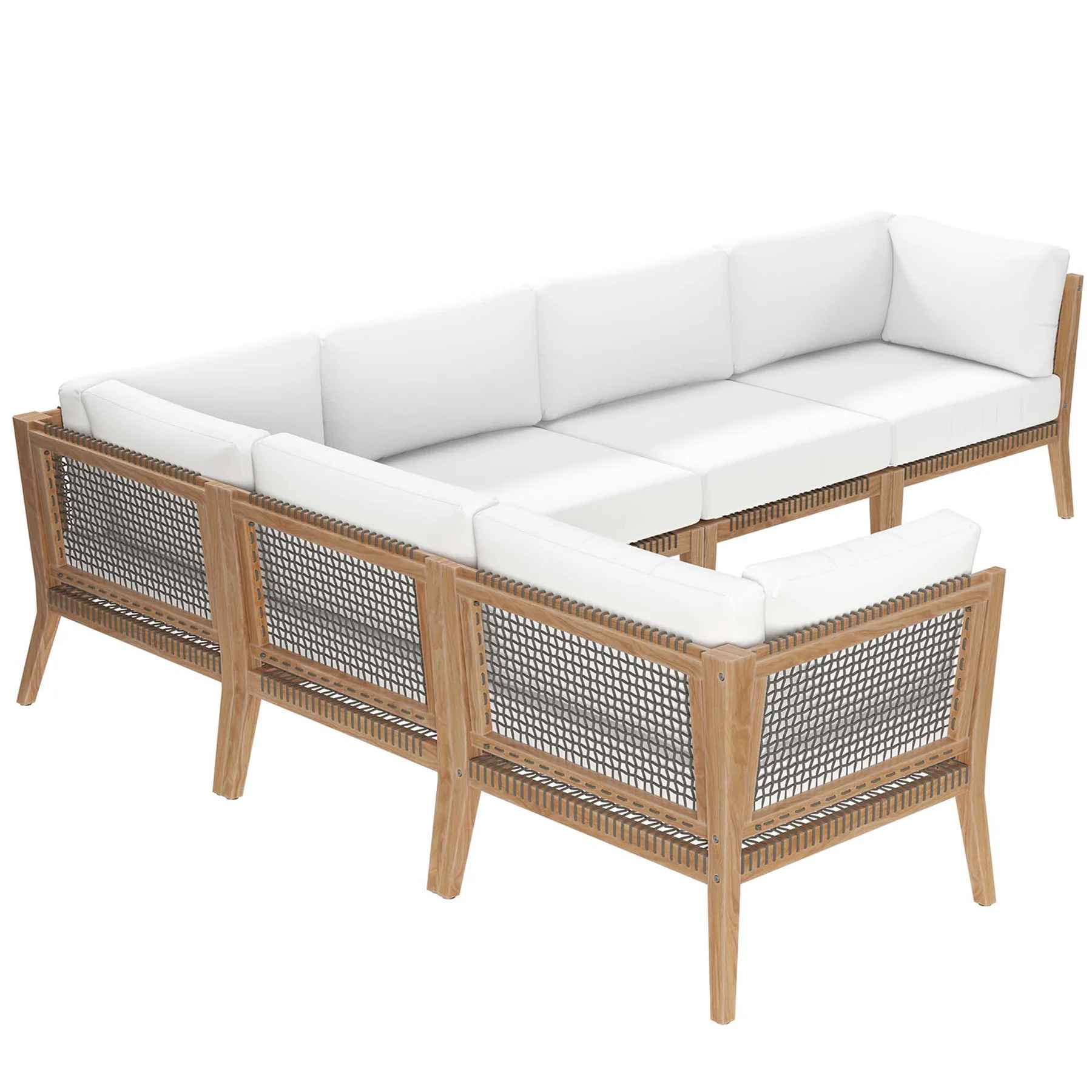 Cedar 6-Piece Outdoor Patio Teak Wood Sectional Sofa thumbnail 3