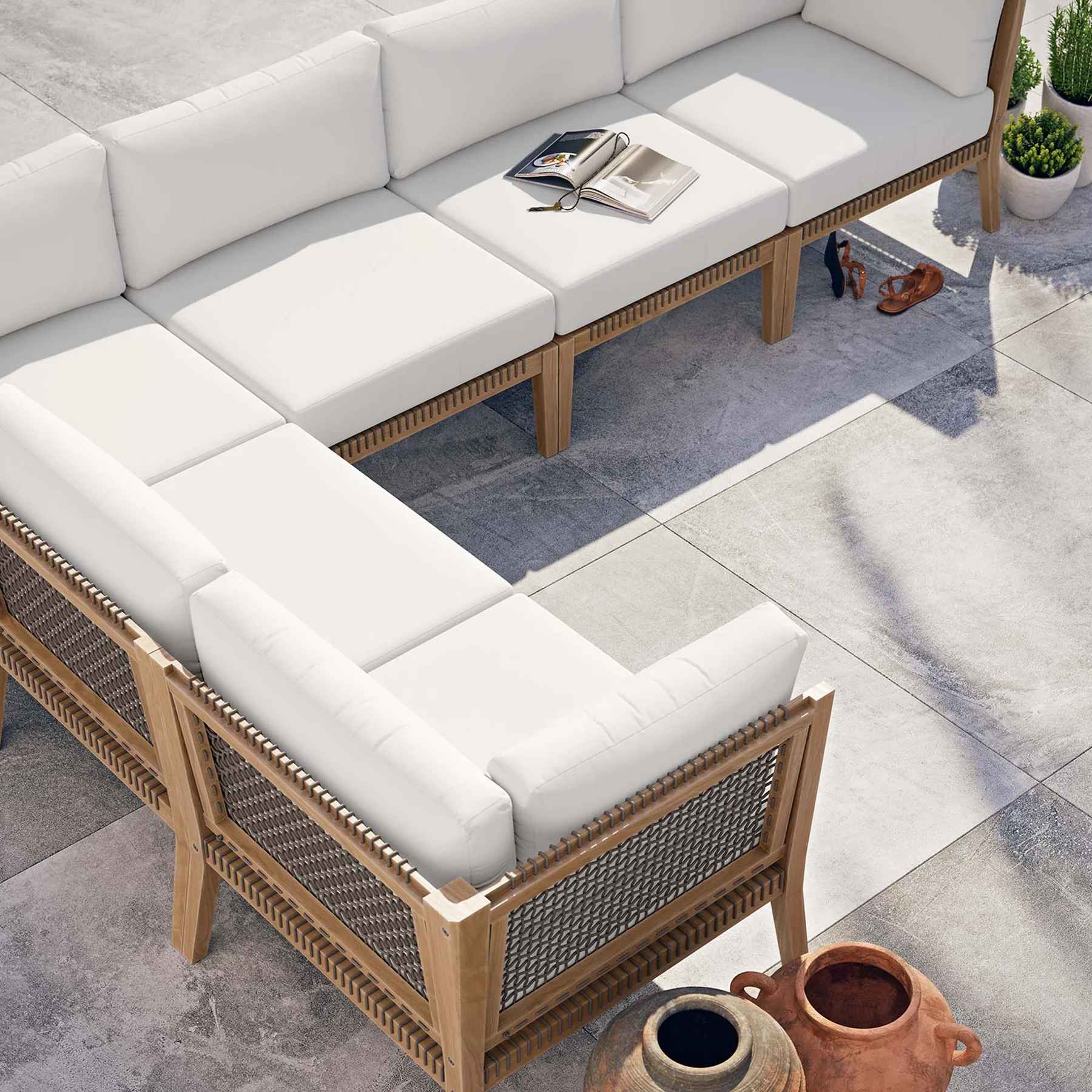 Cedar 6-Piece Outdoor Patio Teak Wood Sectional Sofa thumbnail 4