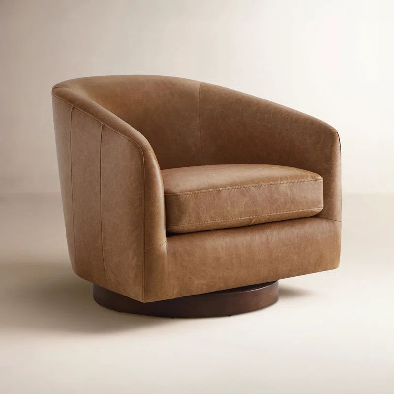 Bennett Genuine Leather Swivel Barrel Chair thumbnail 2