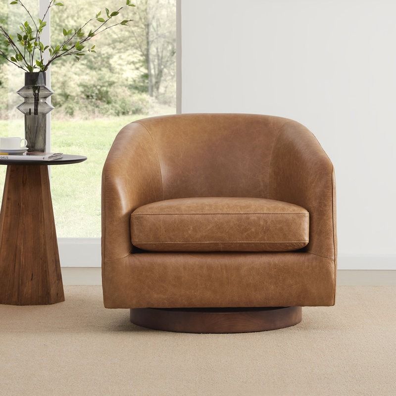 Bennett Genuine Leather Swivel Barrel Chair thumbnail 2