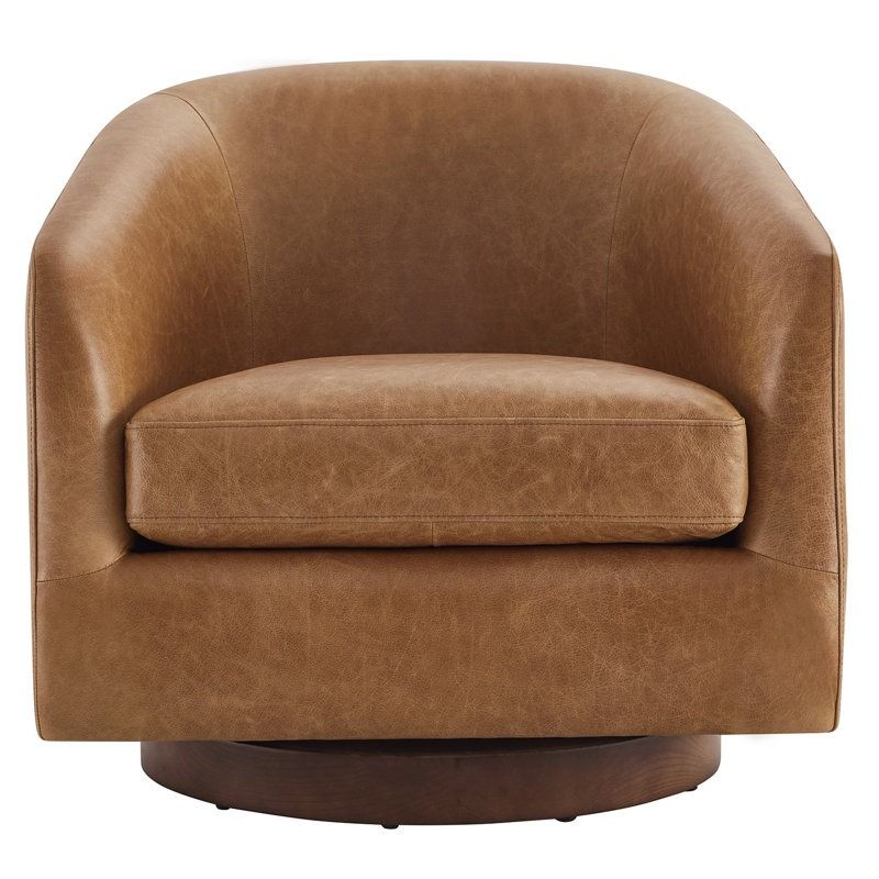 Bennett Genuine Leather Swivel Barrel Chair thumbnail 3