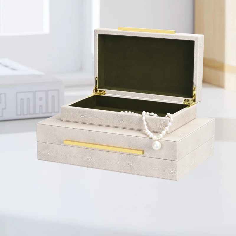 2 Piece Handmade Faux Leather Decorative Box Small thumbnail 2