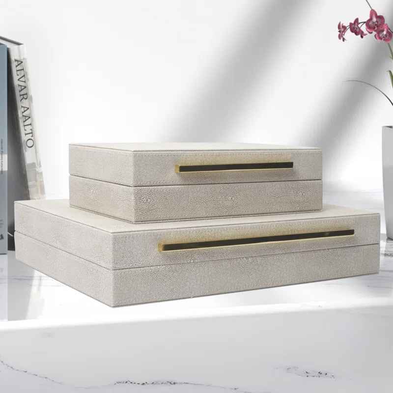 2 Piece Handmade Faux Leather Decorative Box Small thumbnail 4