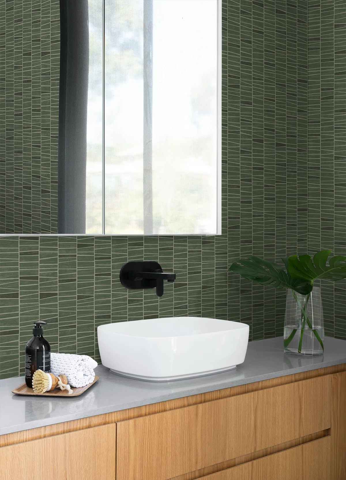 Green Stacy Garcia Home Monochrome Organic Stripe Peel And Stick Wallpaper thumbnail 2