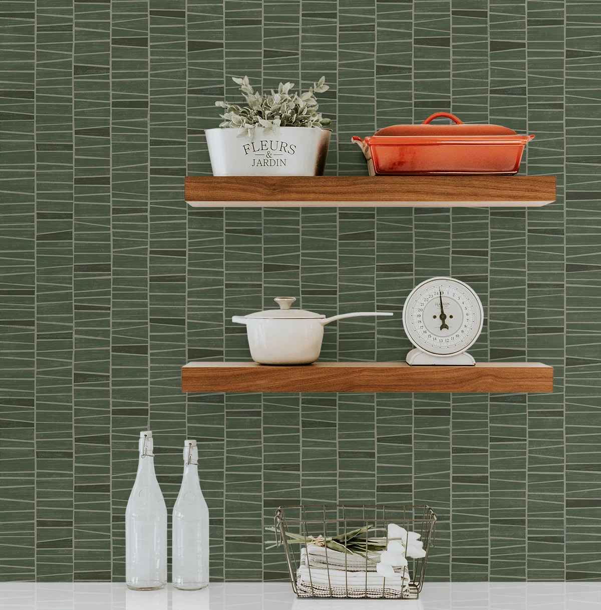 Green Stacy Garcia Home Monochrome Organic Stripe Peel And Stick Wallpaper thumbnail 4