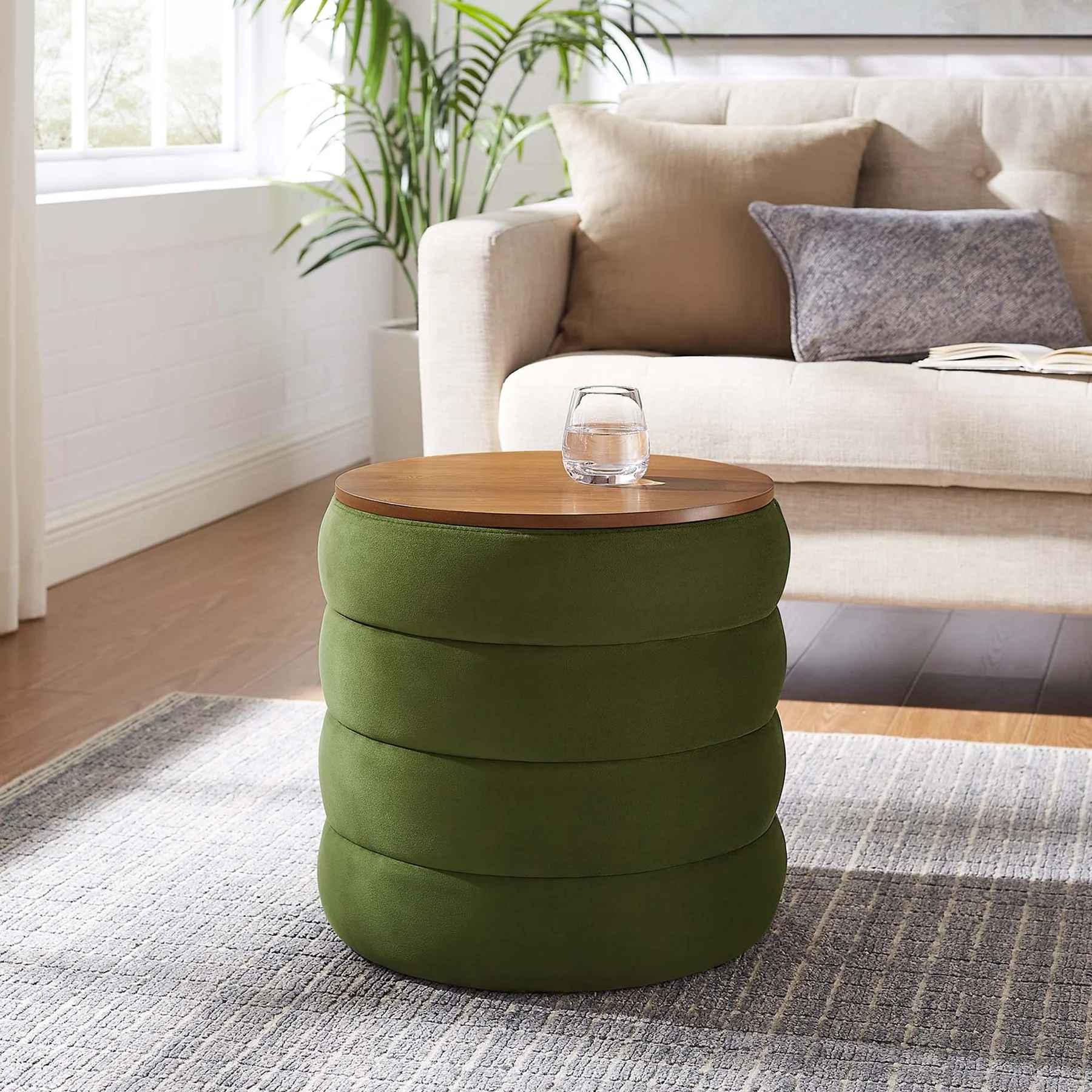 Majestic Round Plush Velvet Storage Ottoman thumbnail 2