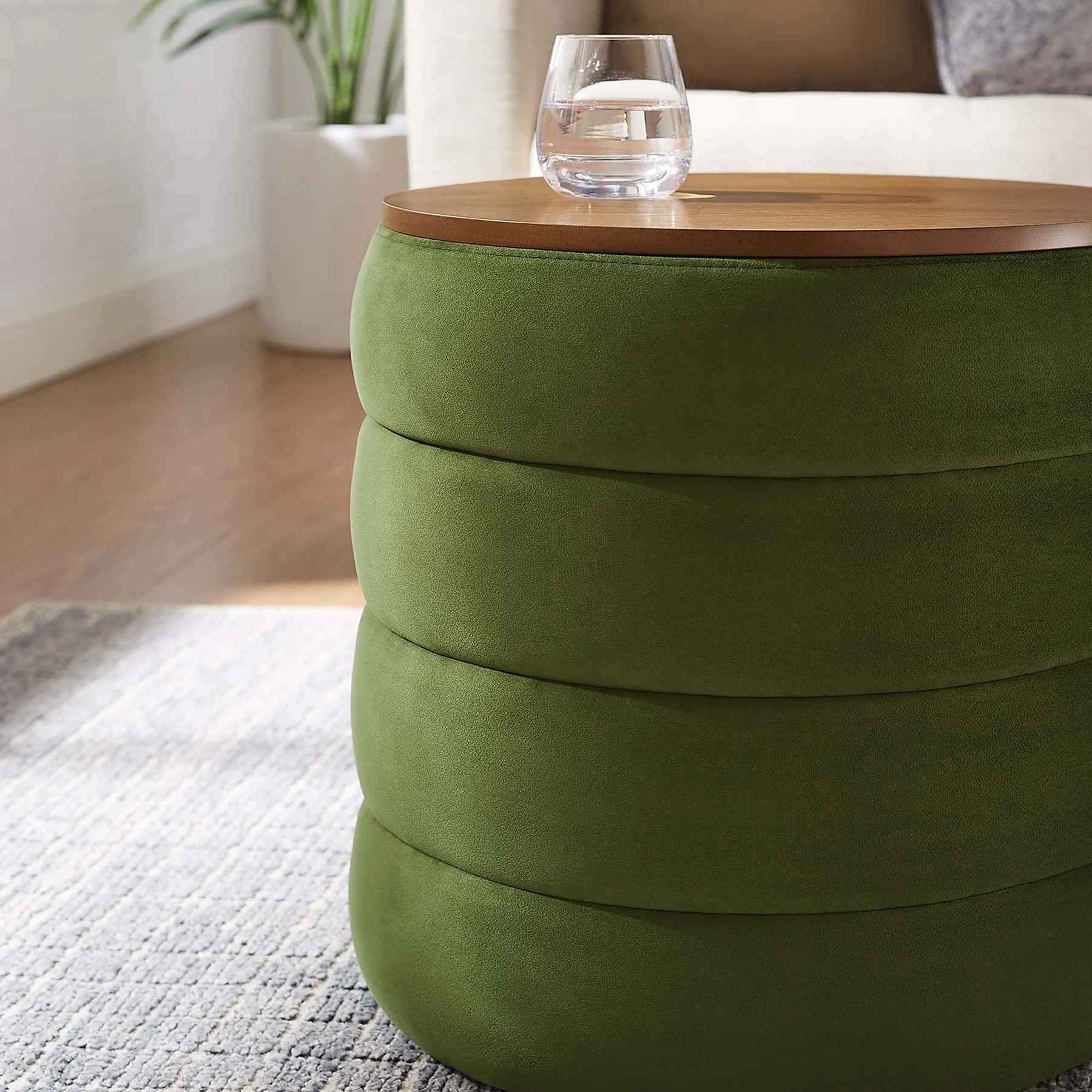 Majestic Round Plush Velvet Storage Ottoman thumbnail 6