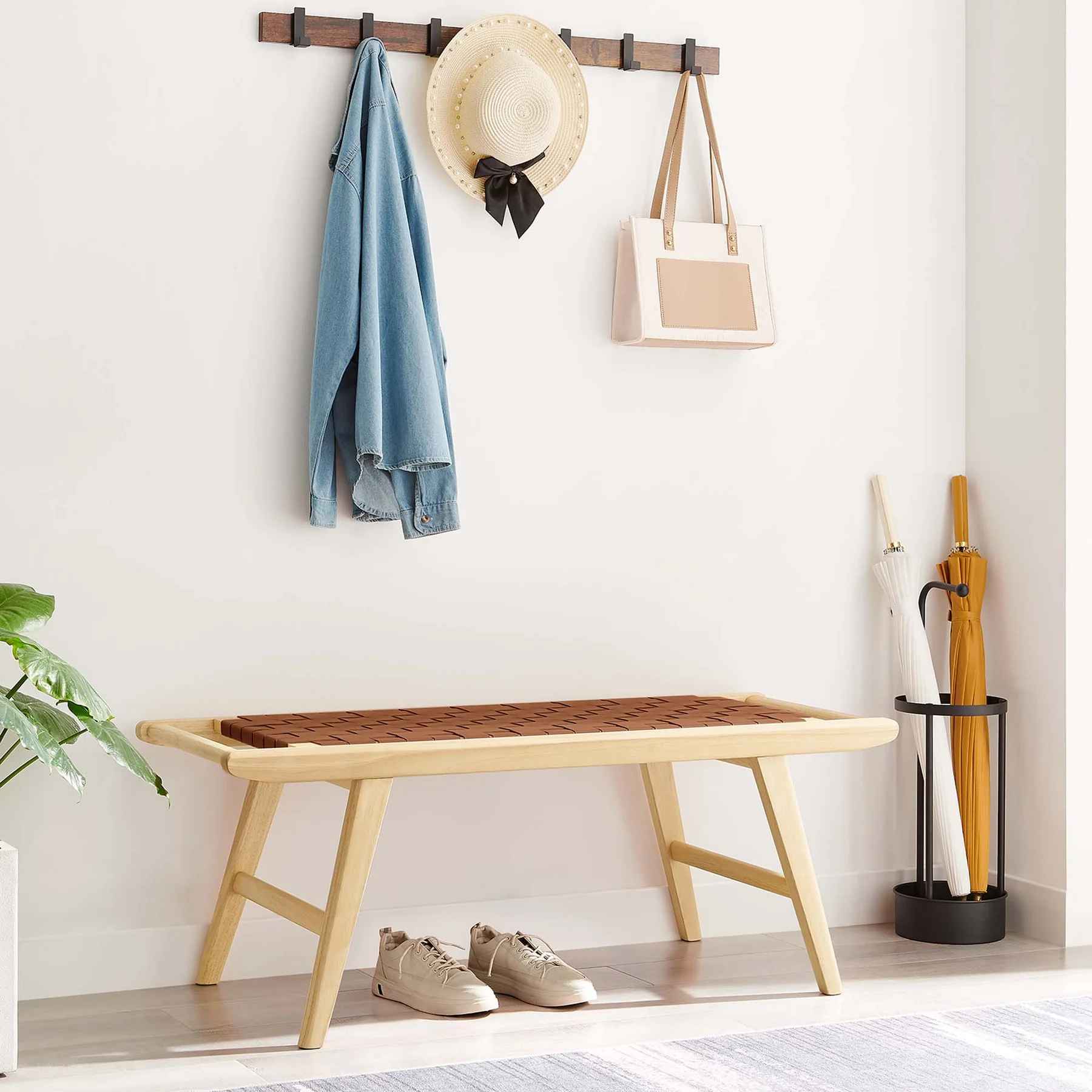 Shelby Synthetic Leather Wood Bench thumbnail 2