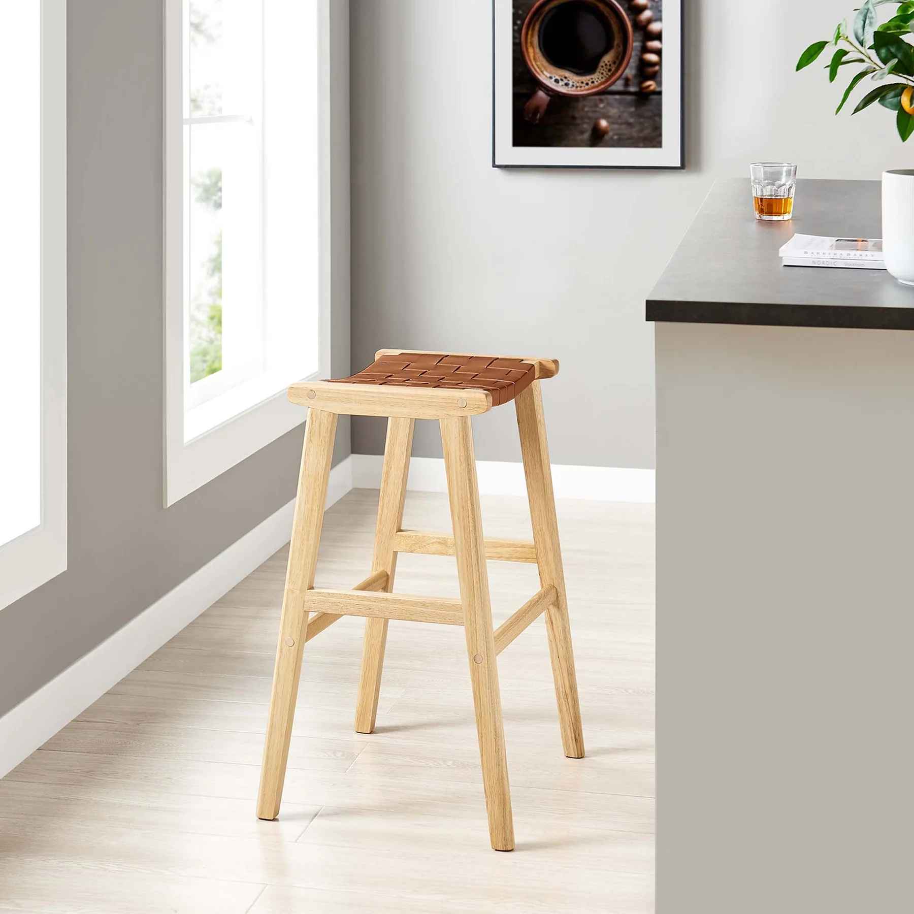 Sylvan Leather Wood Bar Stool Set of 2 thumbnail 8