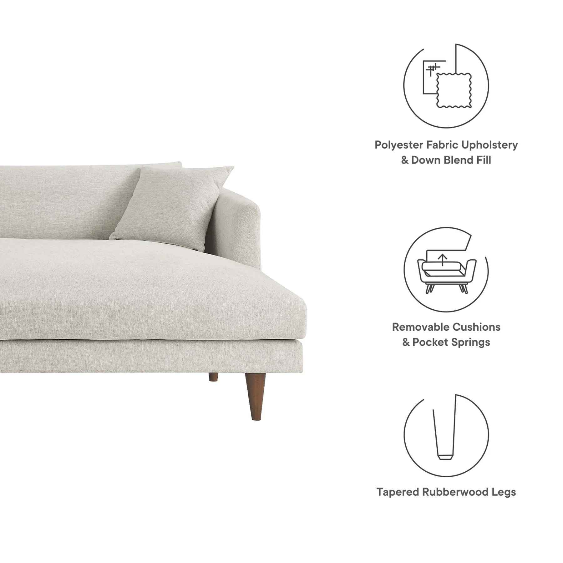Zara Right Facing Down Filled Overstuffed Sectional Sofa thumbnail 4