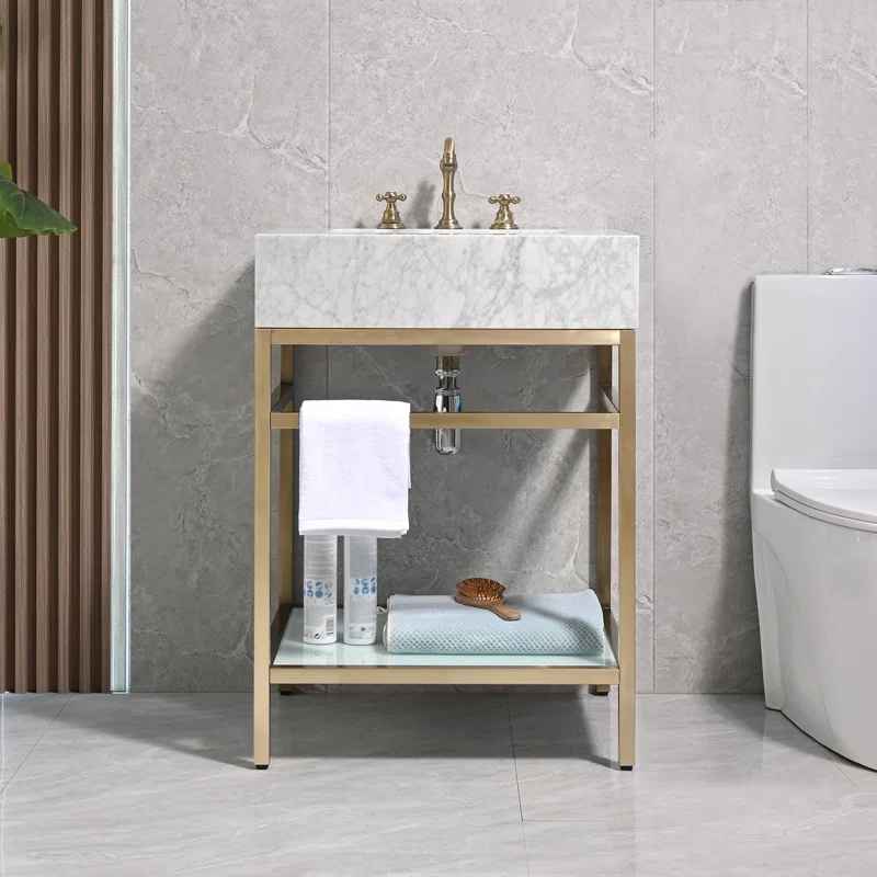 Carrara Marble Theiler Bathroom Vanity with Sink thumbnail 2