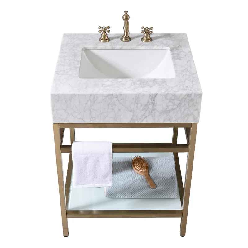Carrara Marble Theiler Bathroom Vanity with Sink thumbnail 3