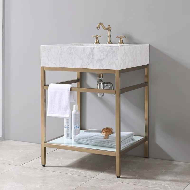 Carrara Marble Theiler Bathroom Vanity with Sink thumbnail 4