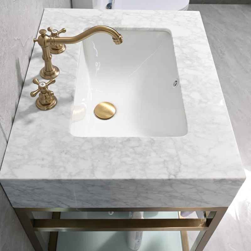 Carrara Marble Theiler Bathroom Vanity with Sink thumbnail 5