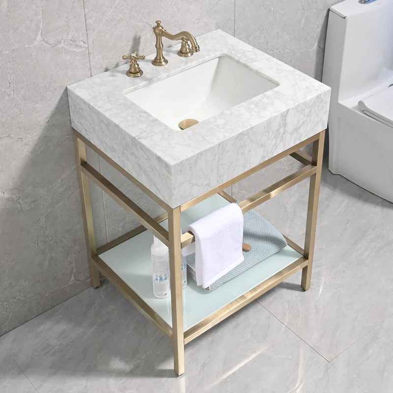 Carrara Marble Theiler Bathroom Vanity with Sink thumbnail 6