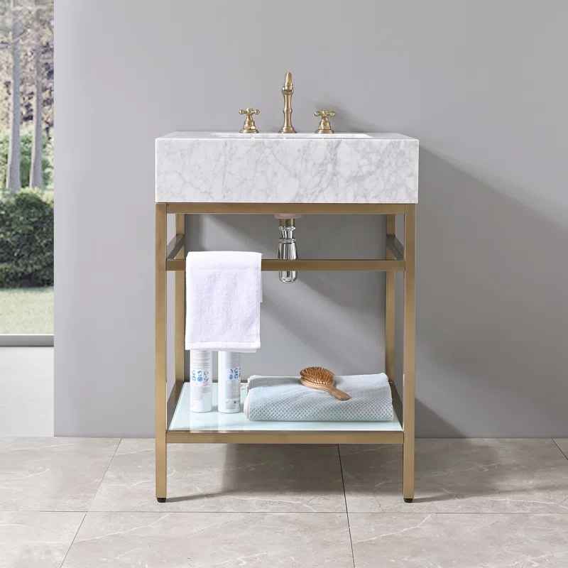 Carrara Marble Theiler Bathroom Vanity with Sink thumbnail 7