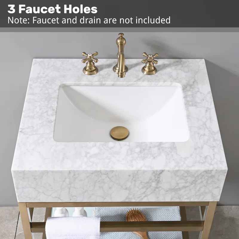Carrara Marble Theiler Bathroom Vanity with Sink thumbnail 8