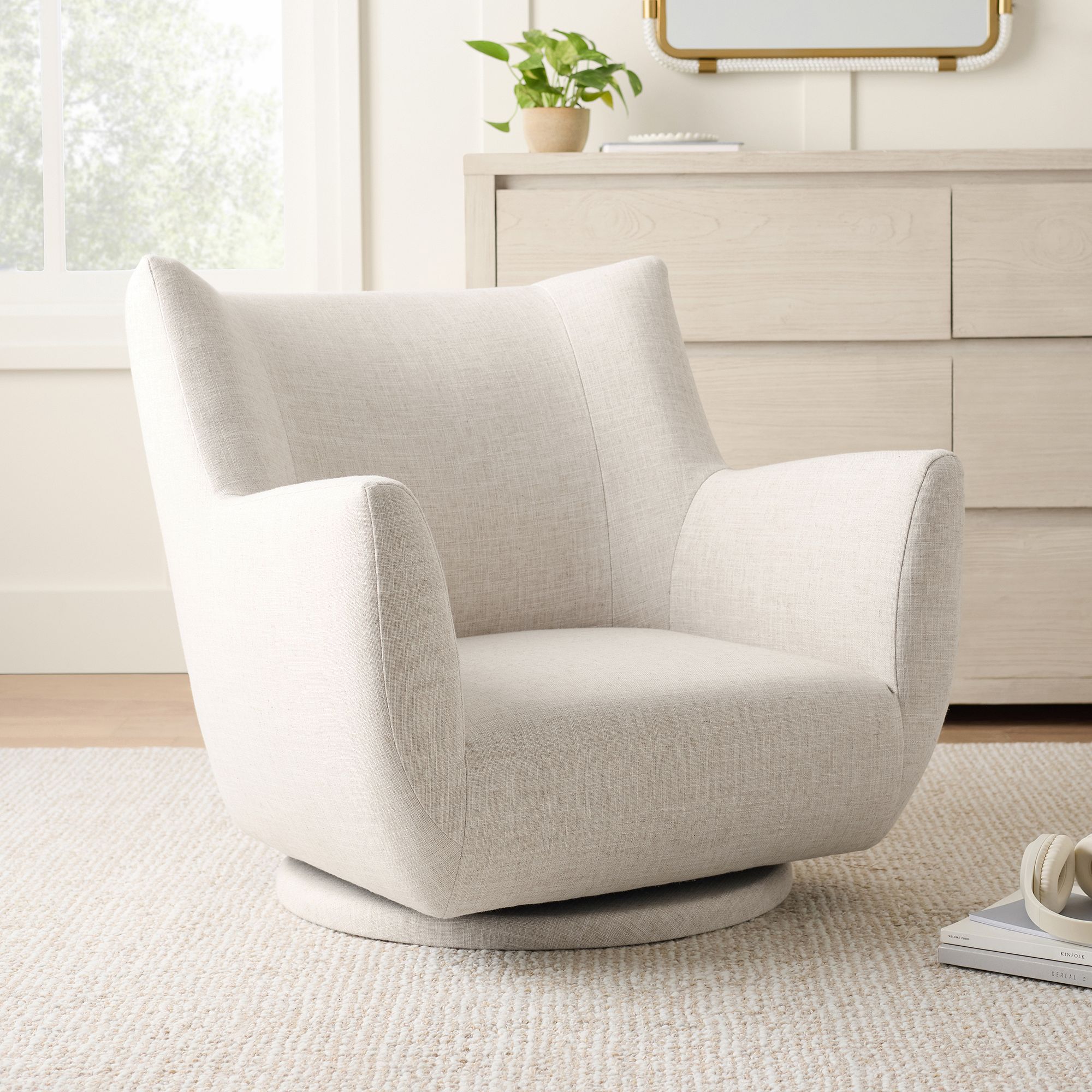 Eco Performance Textured Weave Oatmeal Lennon Low Swivel Chair thumbnail 2