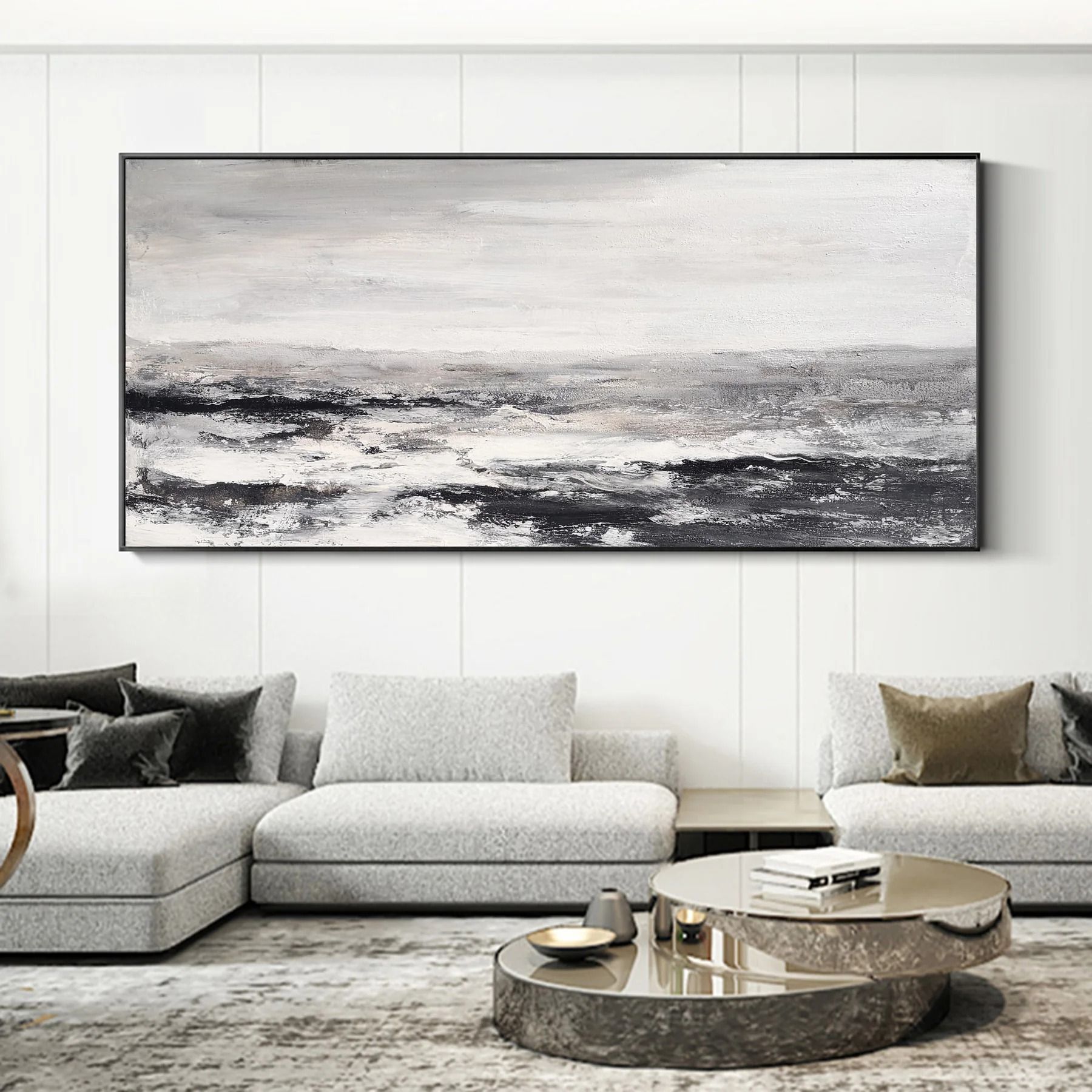 Black And White Beach Painting 72x36 thumbnail 2