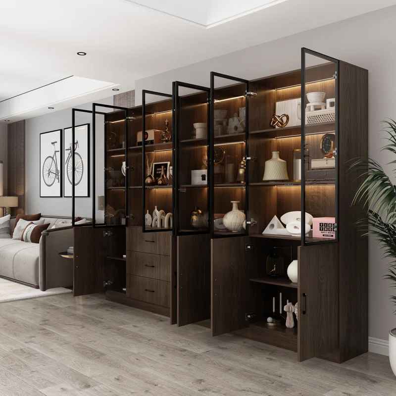 Glass Doors Display Case Curio Cabinet With Drawers thumbnail 2