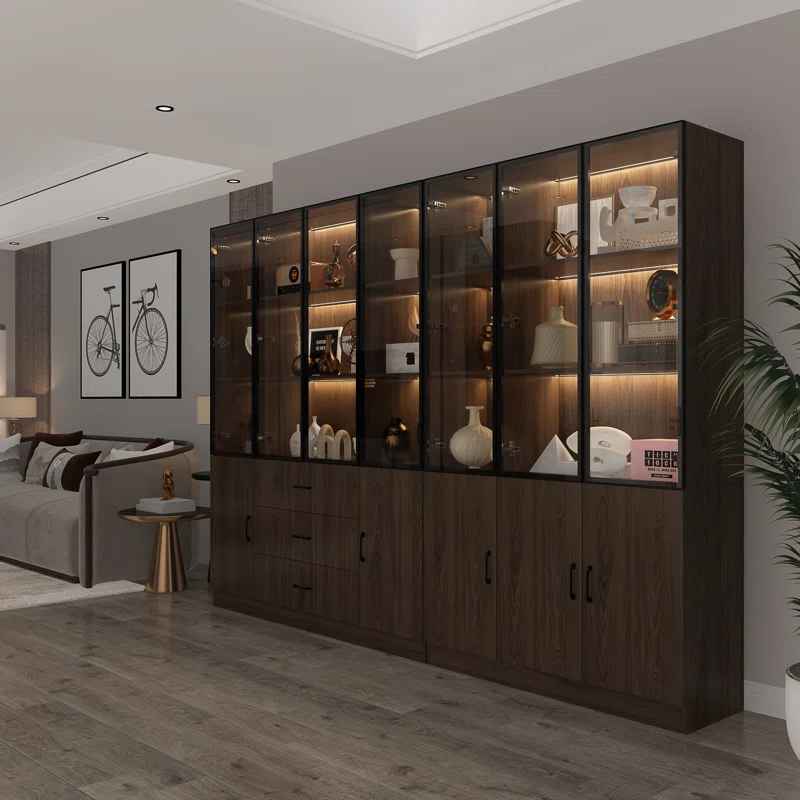 Glass Doors Display Case Curio Cabinet With Drawers thumbnail 3
