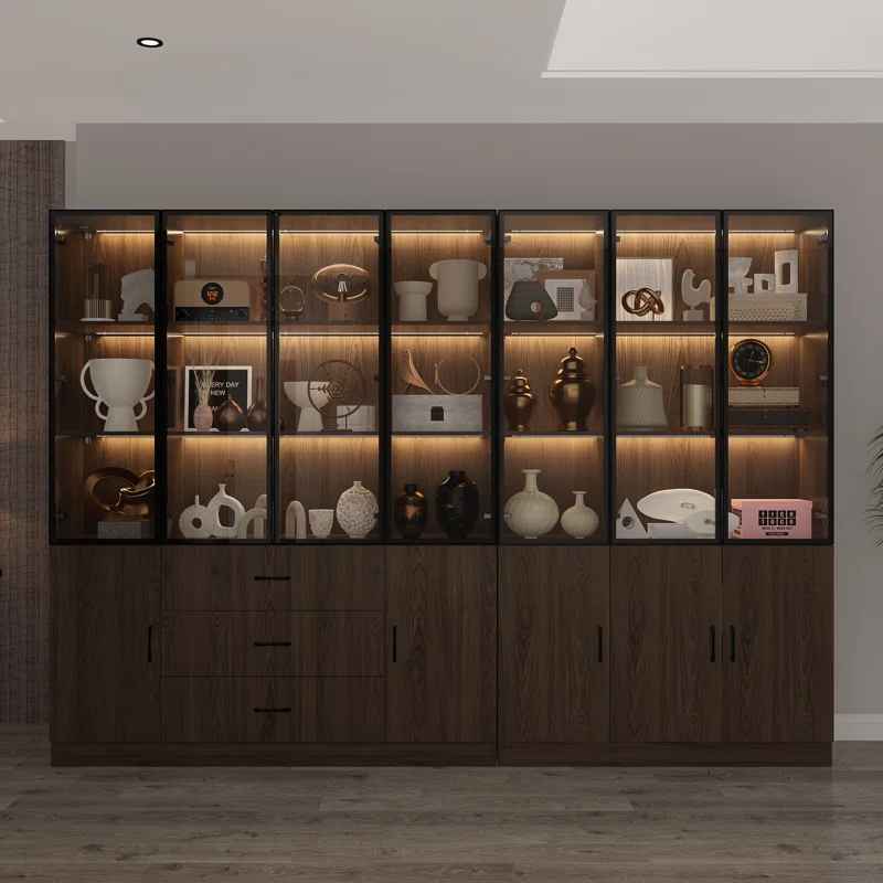 Glass Doors Display Case Curio Cabinet With Drawers thumbnail 4