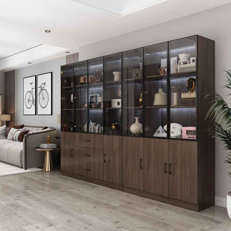 Glass Doors Display Case Curio Cabinet With Drawers thumbnail 5