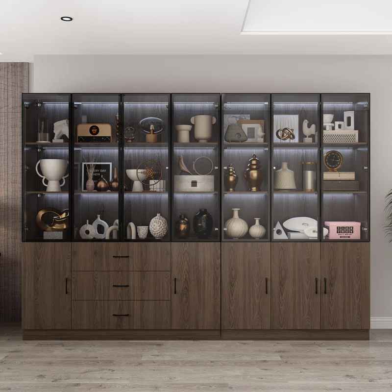 Glass Doors Display Case Curio Cabinet With Drawers thumbnail 6