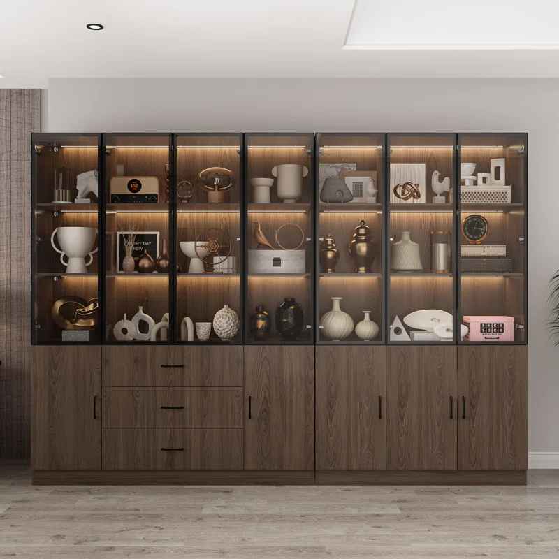 Glass Doors Display Case Curio Cabinet With Drawers thumbnail 7