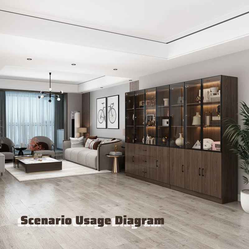 Glass Doors Display Case Curio Cabinet With Drawers thumbnail 8