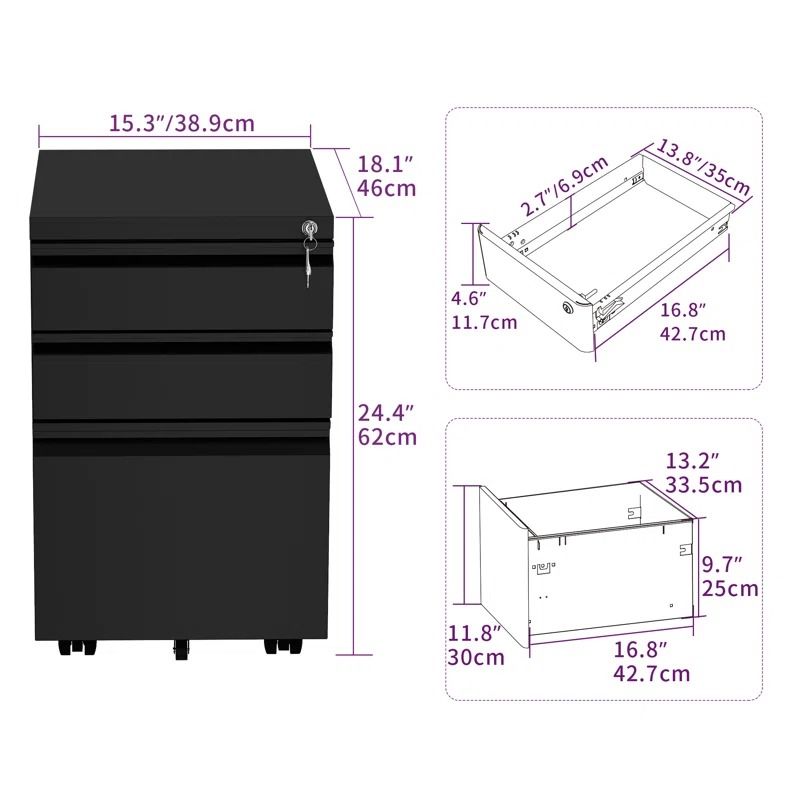 Carreiro Heavy duty 3m Drawer Mobile Vertical File Cabinet thumbnail 4